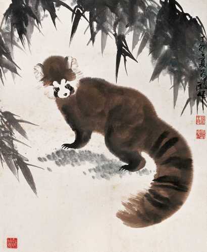 王为政 1987年作 小熊猫 立轴